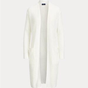 POLO RALPH LAUREN Long 100% Ribbed Linen Cardigan White SZ L Relaxed Work Casual
